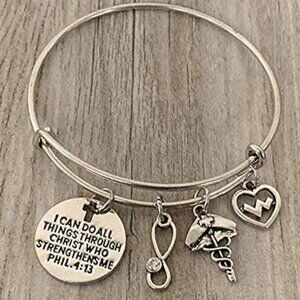 Nurse Charm Bracelet, Christian I Can Do All Things Through Christ Phil. 4:13